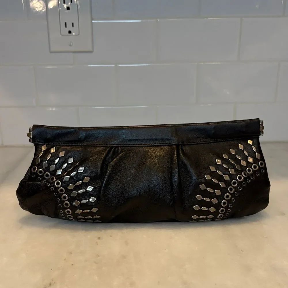 Steve Madden Purse Vintage 1990s Black Leather Studded Clutch Bag